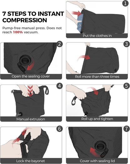 Travel Laundry Bag, Pump-Free Vacuum Compression Dirty Clothes Bag, Medium Reusable Waterproof & Washable Laundry Bag, Wet and Dry Bag, Ideal for Suitcases, Laundromats (1 Pack) Gray
