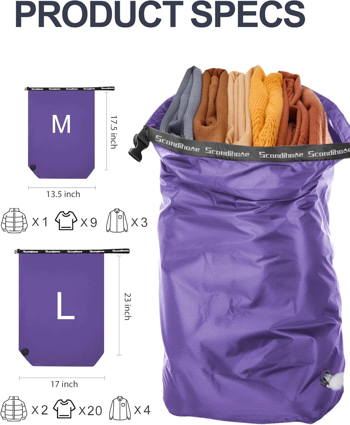 Travel Laundry Bag, Pump-Free Vacuum Compression Dirty Clothes Bag, Medium Reusable Waterproof & Washable Laundry Bag, Wet and Dry Bag, Ideal for Suitcases, Laundromats (1 Pack) Gray