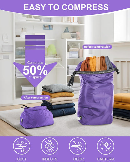 Travel Laundry Bag, Pump-Free Vacuum Compression Dirty Clothes Bag, Medium Reusable Waterproof & Washable Laundry Bag, Wet and Dry Bag, Ideal for Suitcases, Laundromats (1 Pack) Gray