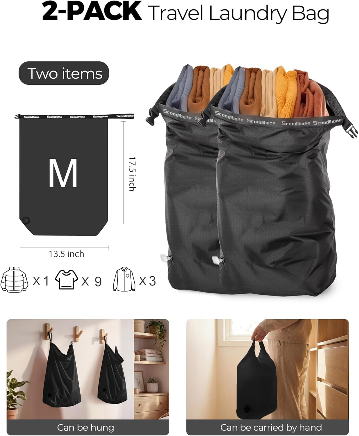 Travel Laundry Bag, Pump-Free Vacuum Compression Dirty Clothes Bag, Medium Reusable Waterproof & Washable Laundry Bag, Wet and Dry Bag, Ideal for Suitcases, Laundromats (1 Pack) Gray