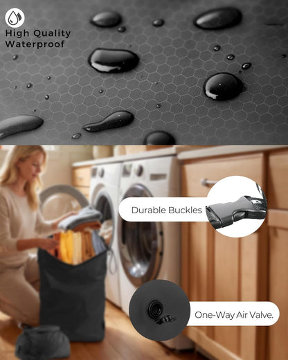 Travel Laundry Bag, Pump-Free Vacuum Compression Dirty Clothes Bag, Medium Reusable Waterproof & Washable Laundry Bag, Wet and Dry Bag, Ideal for Suitcases, Laundromats (1 Pack) Gray