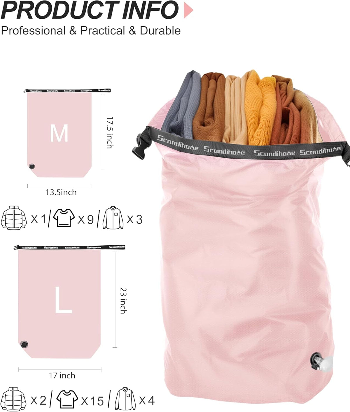Travel Laundry Bag, Pump-Free Vacuum Compression Dirty Clothes Bag, Medium Reusable Waterproof & Washable Laundry Bag, Wet and Dry Bag, Ideal for Suitcases, Laundromats (1 Pack) Gray