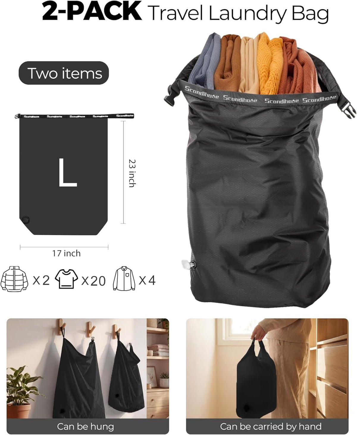Travel Laundry Bag, Pump-Free Vacuum Compression Dirty Clothes Bag, Medium Reusable Waterproof & Washable Laundry Bag, Wet and Dry Bag, Ideal for Suitcases, Laundromats (1 Pack) Gray