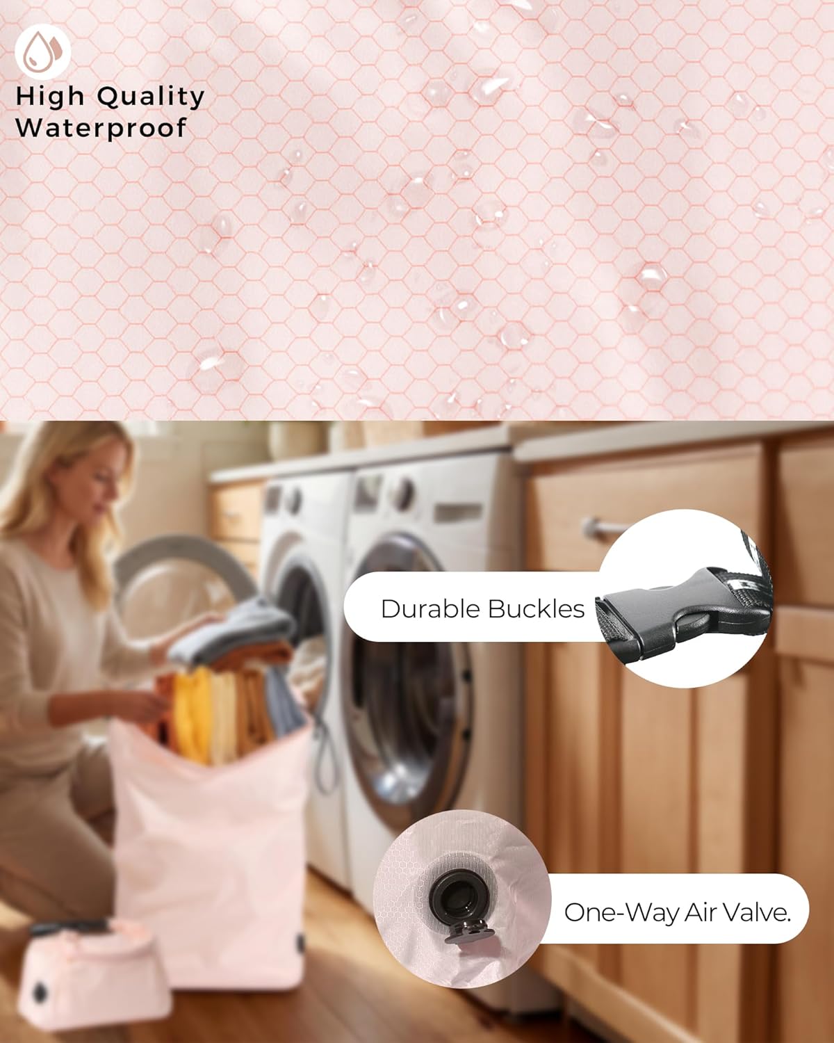 Travel Laundry Bag, Pump-Free Vacuum Compression Dirty Clothes Bag, Medium Reusable Waterproof & Washable Laundry Bag, Wet and Dry Bag, Ideal for Suitcases, Laundromats (1 Pack) Gray