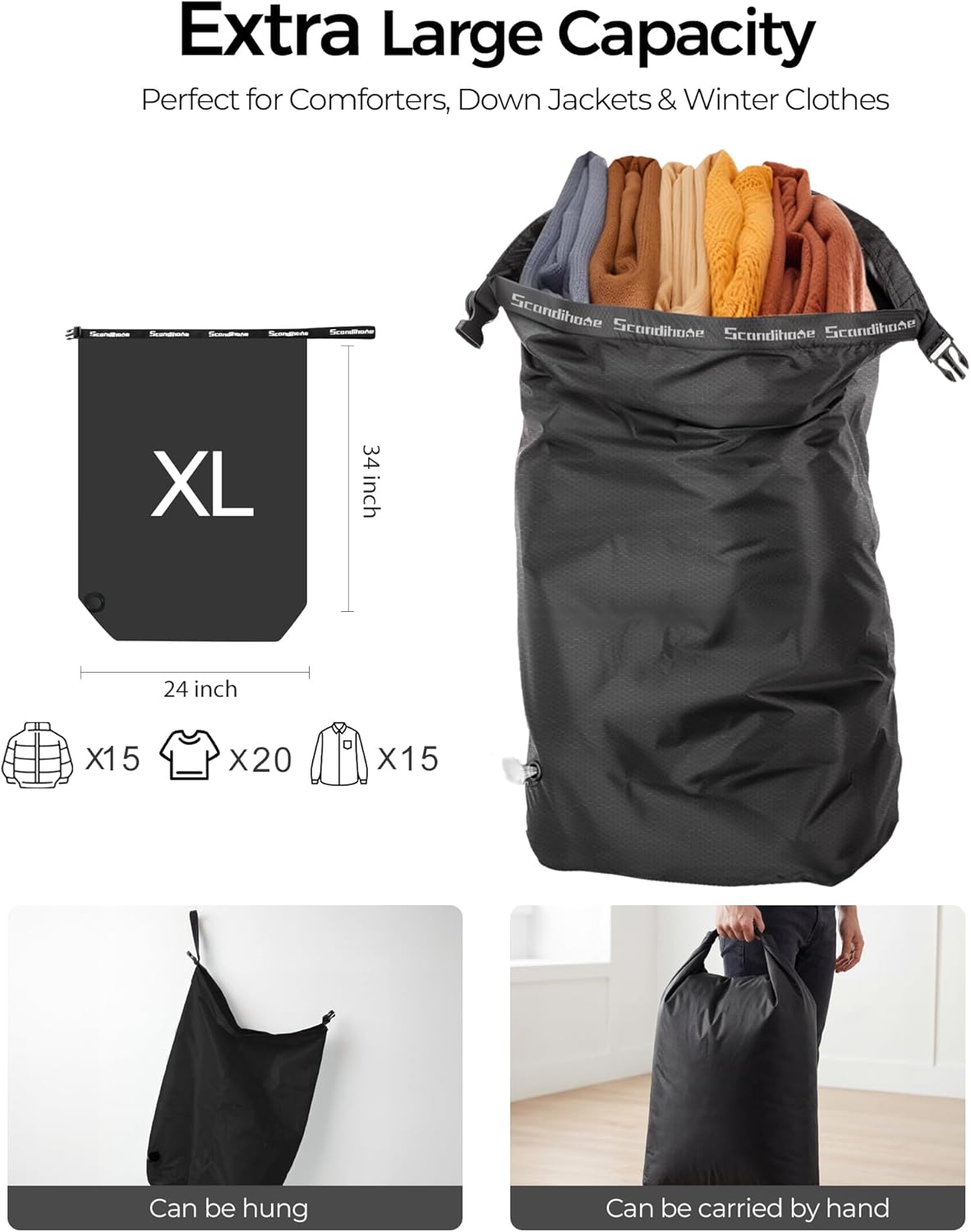 Travel Laundry Bag, Pump-Free Vacuum Compression Dirty Clothes Bag, Medium Reusable Waterproof & Washable Laundry Bag, Wet and Dry Bag, Ideal for Suitcases, Laundromats (1 Pack) Gray
