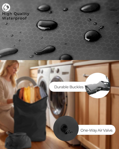 Travel Laundry Bag, Pump-Free Vacuum Compression Dirty Clothes Bag, Medium Reusable Waterproof & Washable Laundry Bag, Wet and Dry Bag, Ideal for Suitcases, Laundromats (1 Pack) Gray