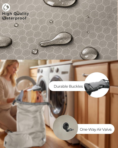 Travel Laundry Bag, Pump-Free Vacuum Compression Dirty Clothes Bag, Medium Reusable Waterproof & Washable Laundry Bag, Wet and Dry Bag, Ideal for Suitcases, Laundromats (1 Pack) Gray