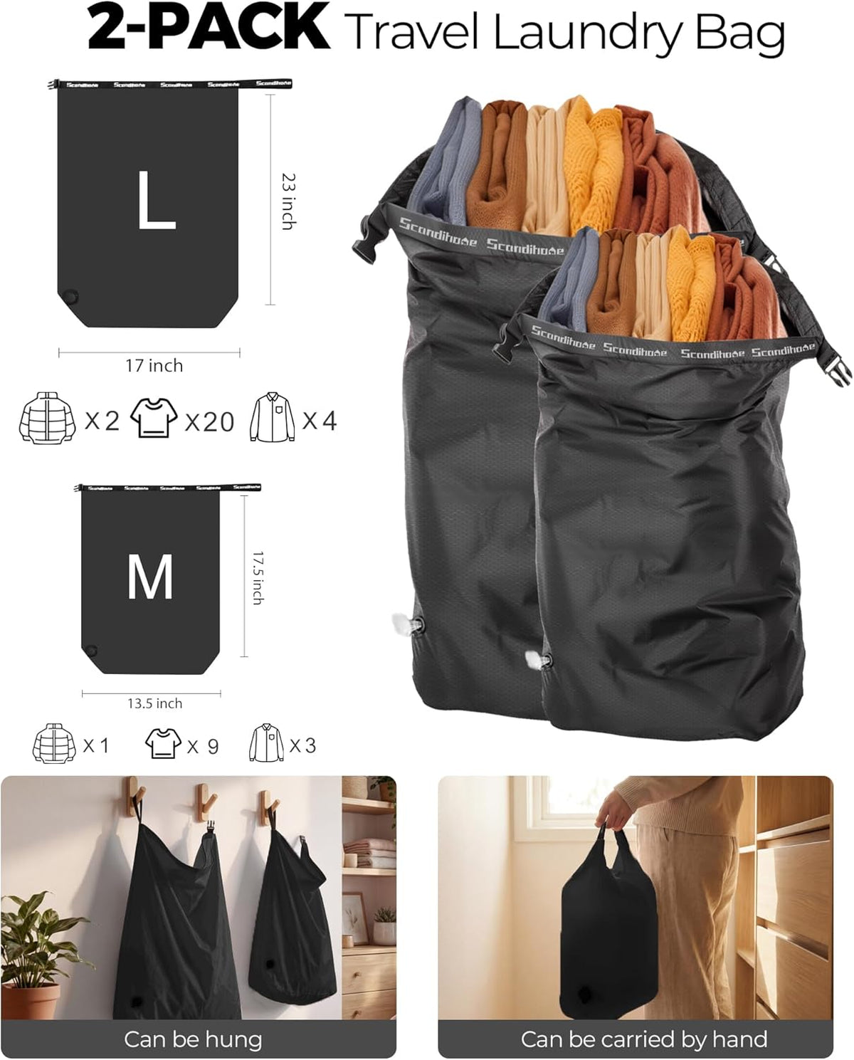 Travel Laundry Bag, Pump-Free Vacuum Compression Dirty Clothes Bag, Medium Reusable Waterproof & Washable Laundry Bag, Wet and Dry Bag, Ideal for Suitcases, Laundromats (1 Pack) Gray