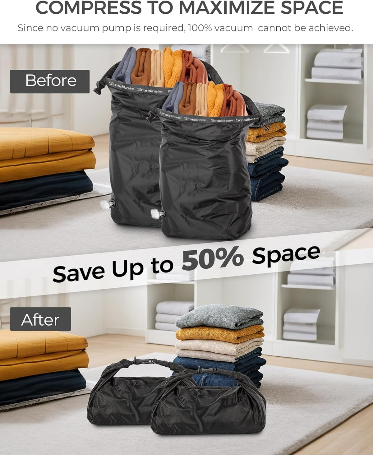 Travel Laundry Bag, Pump-Free Vacuum Compression Dirty Clothes Bag, Medium Reusable Waterproof & Washable Laundry Bag, Wet and Dry Bag, Ideal for Suitcases, Laundromats (1 Pack) Gray