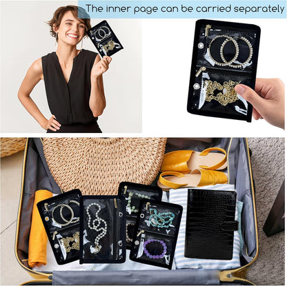Travel Jewelry Organizer Case,Small Jewelry Bags Jewelry Storage Book Ring Binder with Clear Zipper Velvet Pouch for Traveling