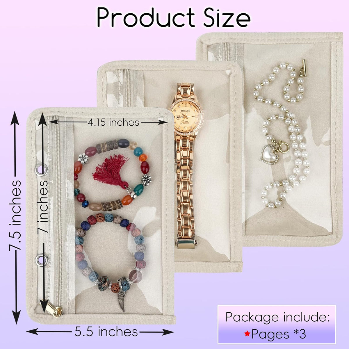 Travel Jewelry Organizer Case,Small Jewelry Bags Jewelry Storage Book Ring Binder with Clear Zipper Velvet Pouch for Traveling