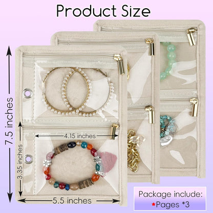 Travel Jewelry Organizer Case,Small Jewelry Bags Jewelry Storage Book Ring Binder with Clear Zipper Velvet Pouch for Traveling