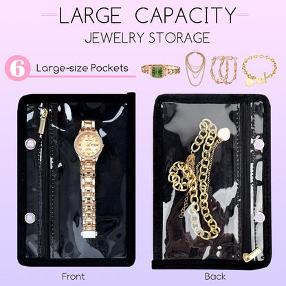 Travel Jewelry Organizer Case,Small Jewelry Bags Jewelry Storage Book Ring Binder with Clear Zipper Velvet Pouch for Traveling