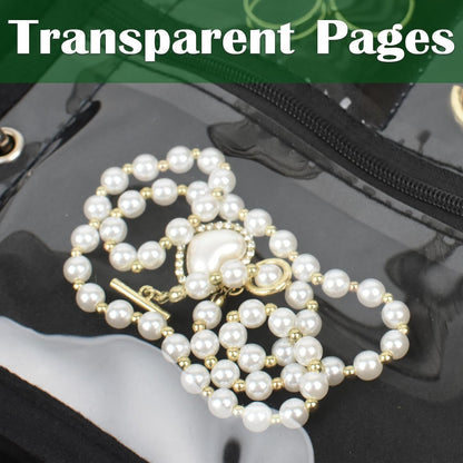 Travel Jewelry Organizer Case,Small Jewelry Bags Jewelry Storage Book Ring Binder with Clear Zipper Velvet Pouch for Traveling