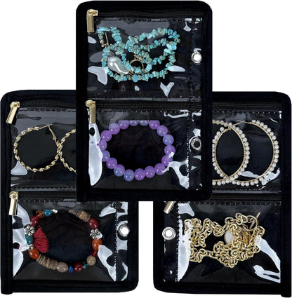 Travel Jewelry Organizer Case,Small Jewelry Bags Jewelry Storage Book Ring Binder with Clear Zipper Velvet Pouch for Traveling