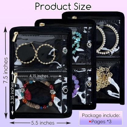 Travel Jewelry Organizer Case,Small Jewelry Bags Jewelry Storage Book Ring Binder with Clear Zipper Velvet Pouch for Traveling