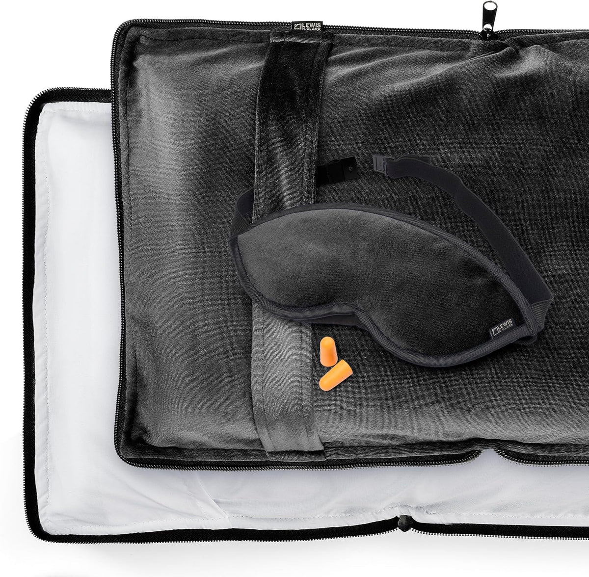 Ultimate Comfort Set + Portable Travel Kit for Airplane, Includes Inflatable Pillow + Zippered Carrying Case, Cozy Fleece Blanket, Eye Mask for Sleeping & Foam Ear Plugs, Black