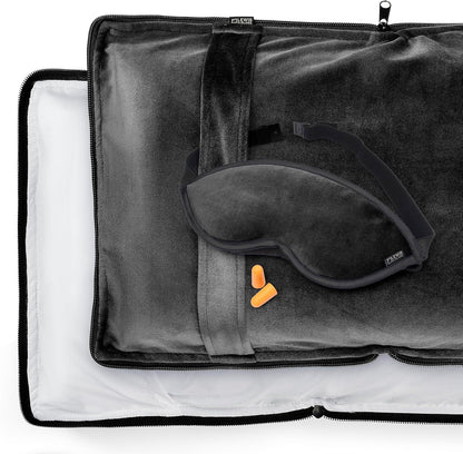 Ultimate Comfort Set + Portable Travel Kit for Airplane, Includes Inflatable Pillow + Zippered Carrying Case, Cozy Fleece Blanket, Eye Mask for Sleeping & Foam Ear Plugs, Black