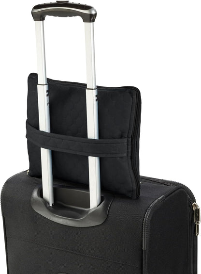 Ultimate Comfort Set + Portable Travel Kit for Airplane, Includes Inflatable Pillow + Zippered Carrying Case, Cozy Fleece Blanket, Eye Mask for Sleeping & Foam Ear Plugs, Black