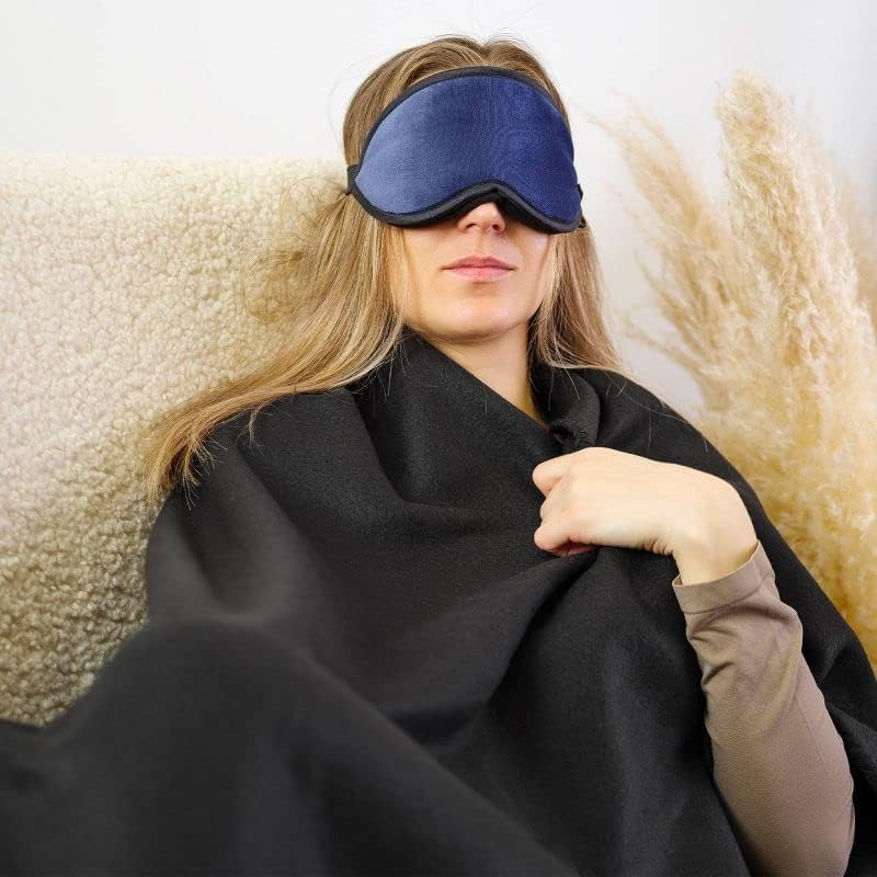 Ultimate Comfort Set + Portable Travel Kit for Airplane, Includes Inflatable Pillow + Zippered Carrying Case, Cozy Fleece Blanket, Eye Mask for Sleeping & Foam Ear Plugs, Black