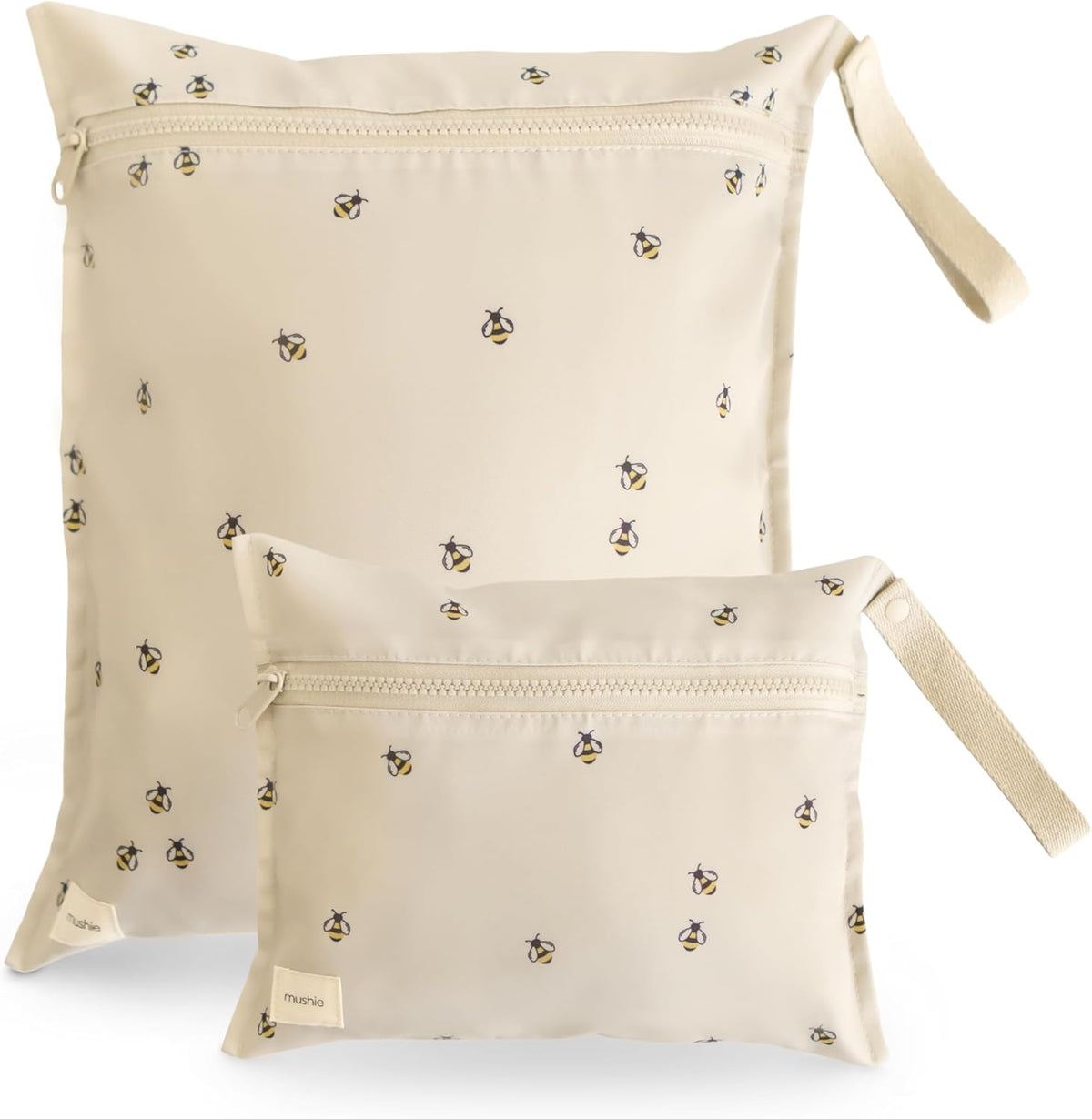 Water Resistant Wet Bags | Large & Small Reusable Storage Bag for Baby Items and Travel | Zippered Pockets with Handle | Machine Washable, Set of 2 (Happy Flowers Check)