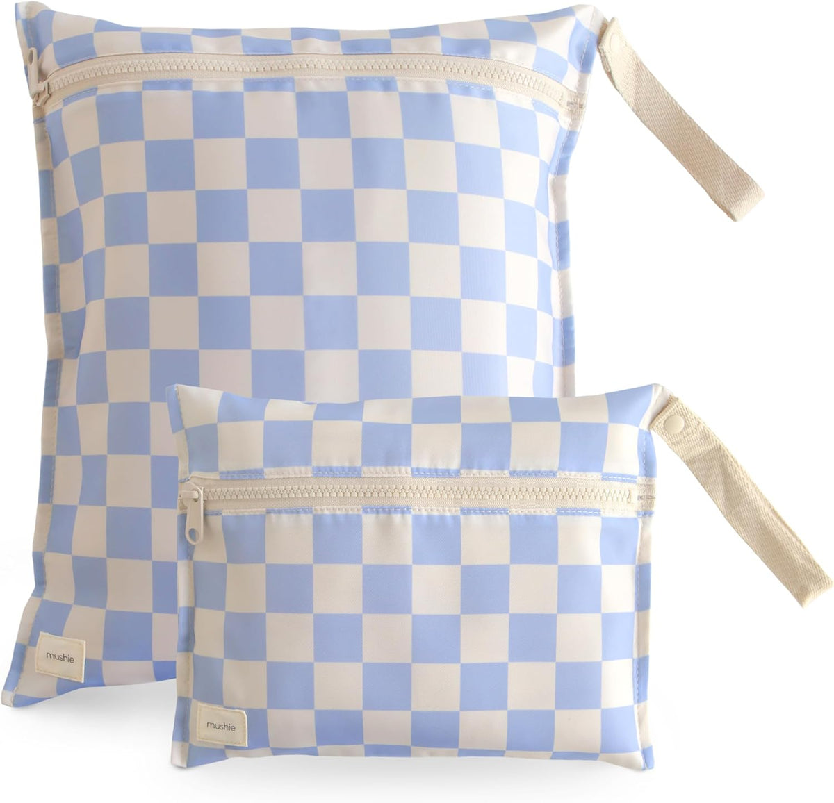 Water Resistant Wet Bags | Large & Small Reusable Storage Bag for Baby Items and Travel | Zippered Pockets with Handle | Machine Washable, Set of 2 (Happy Flowers Check)