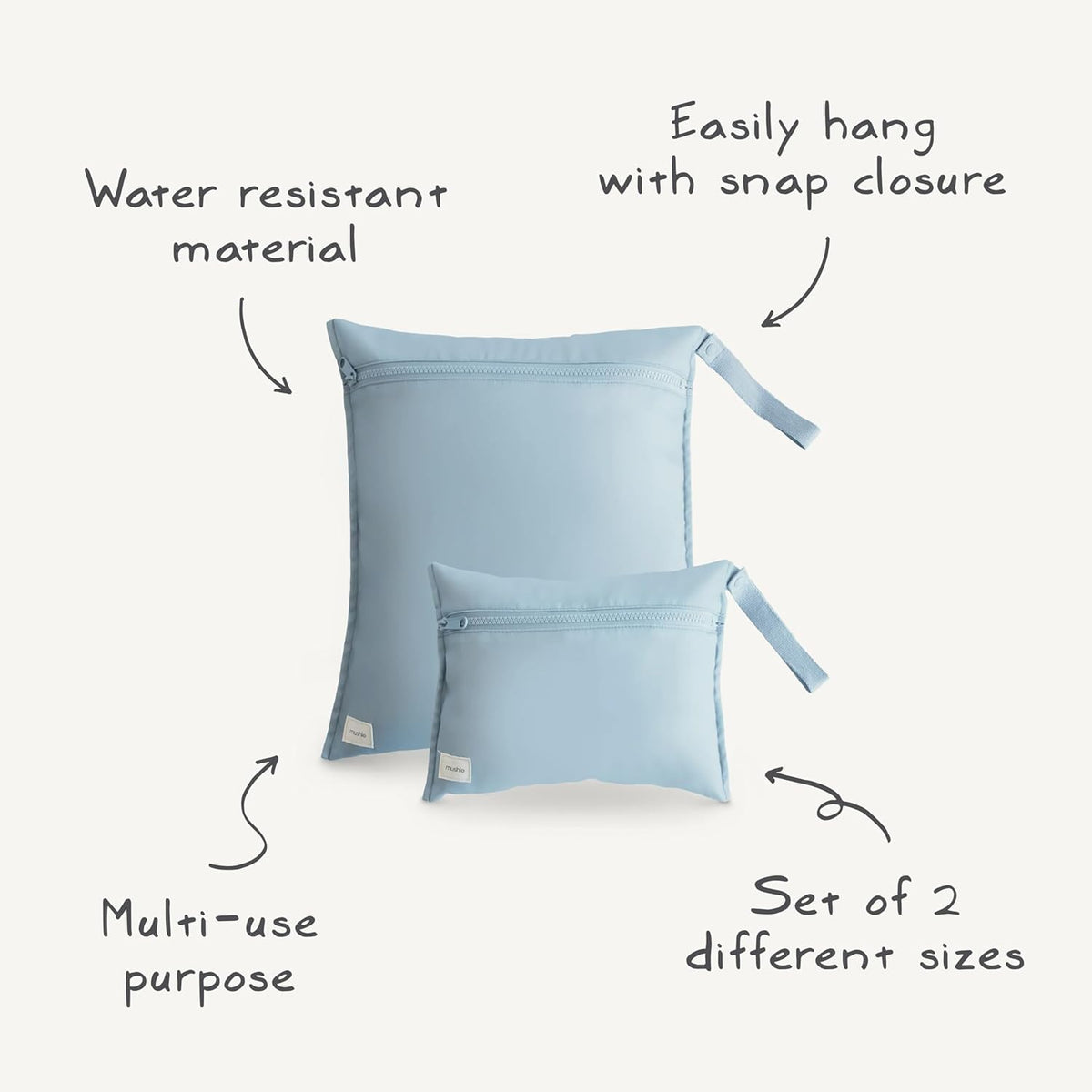 Water Resistant Wet Bags | Large & Small Reusable Storage Bag for Baby Items and Travel | Zippered Pockets with Handle | Machine Washable, Set of 2 (Happy Flowers Check)