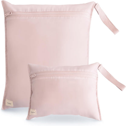 Water Resistant Wet Bags | Large & Small Reusable Storage Bag for Baby Items and Travel | Zippered Pockets with Handle | Machine Washable, Set of 2 (Happy Flowers Check)