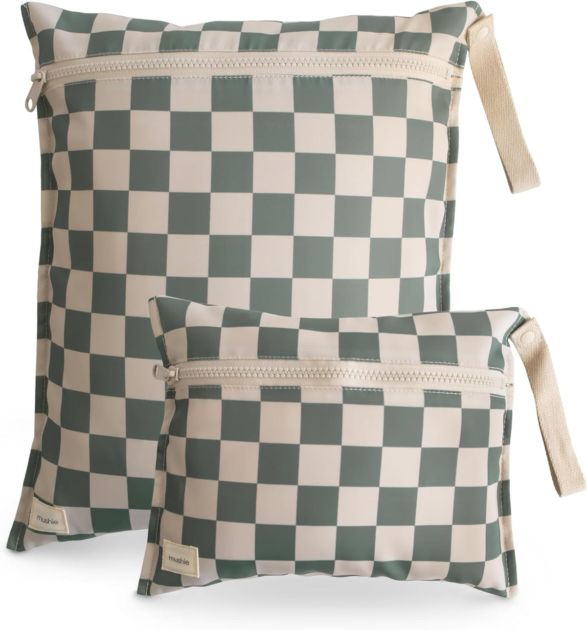 Water Resistant Wet Bags | Large & Small Reusable Storage Bag for Baby Items and Travel | Zippered Pockets with Handle | Machine Washable, Set of 2 (Happy Flowers Check)