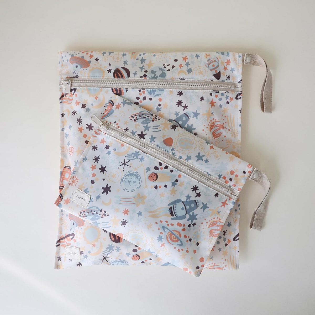 Water Resistant Wet Bags | Large & Small Reusable Storage Bag for Baby Items and Travel | Zippered Pockets with Handle | Machine Washable, Set of 2 (Happy Flowers Check)