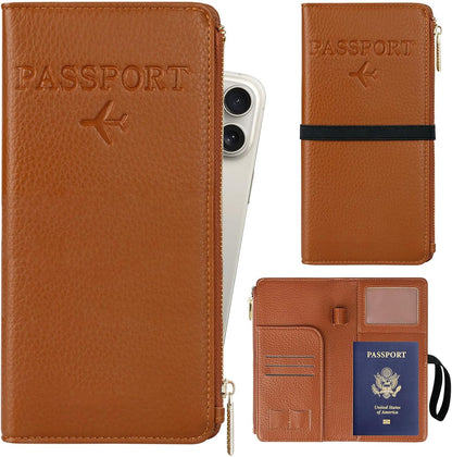 Rfid Passport Wallet for Women, Travel Wallet Passport Holder for Travel, Leather Zipper Pocket Card Slots Purses, Travel Document Organizer Waterproof Travel Accessories (Blue)