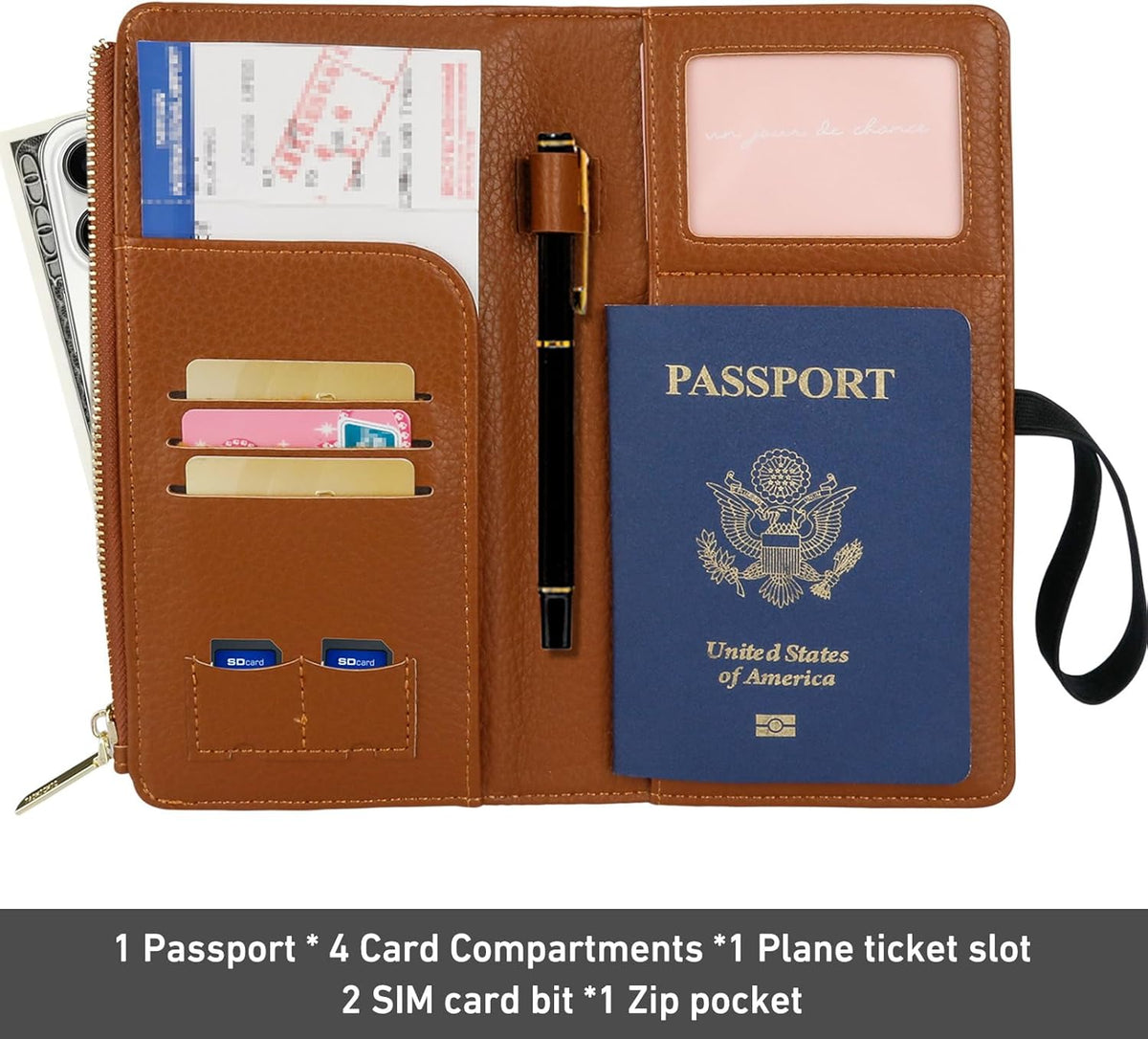 Rfid Passport Wallet for Women, Travel Wallet Passport Holder for Travel, Leather Zipper Pocket Card Slots Purses, Travel Document Organizer Waterproof Travel Accessories (Blue)