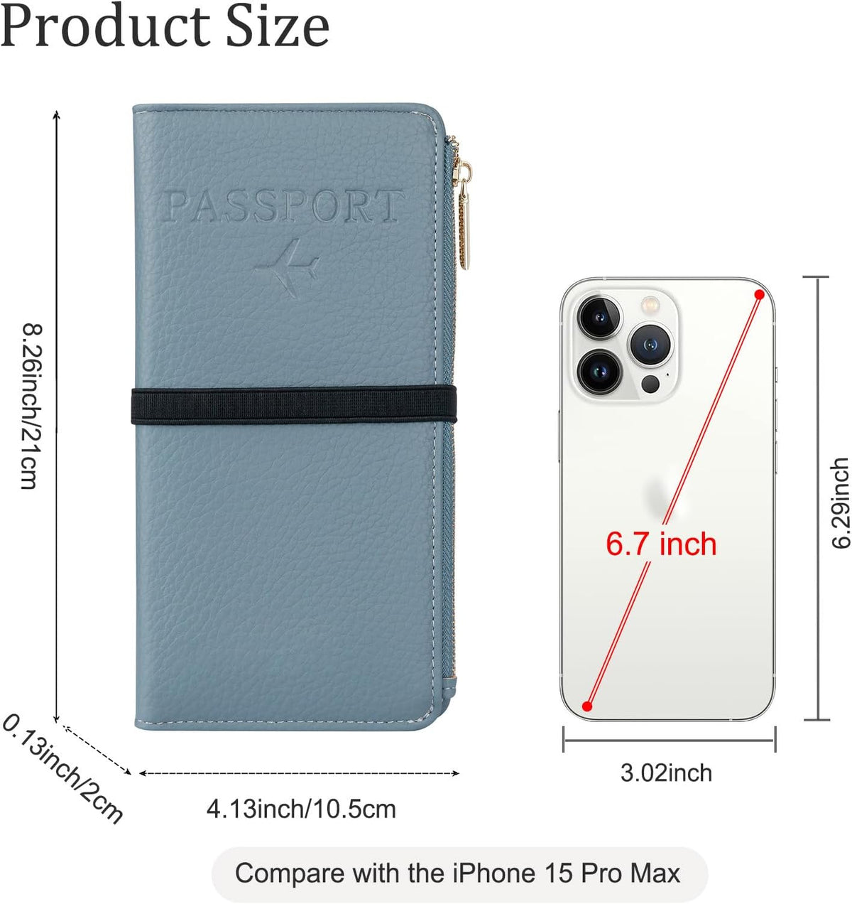 Rfid Passport Wallet for Women, Travel Wallet Passport Holder for Travel, Leather Zipper Pocket Card Slots Purses, Travel Document Organizer Waterproof Travel Accessories (Blue)