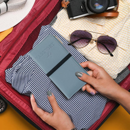 Rfid Passport Wallet for Women, Travel Wallet Passport Holder for Travel, Leather Zipper Pocket Card Slots Purses, Travel Document Organizer Waterproof Travel Accessories (Blue)