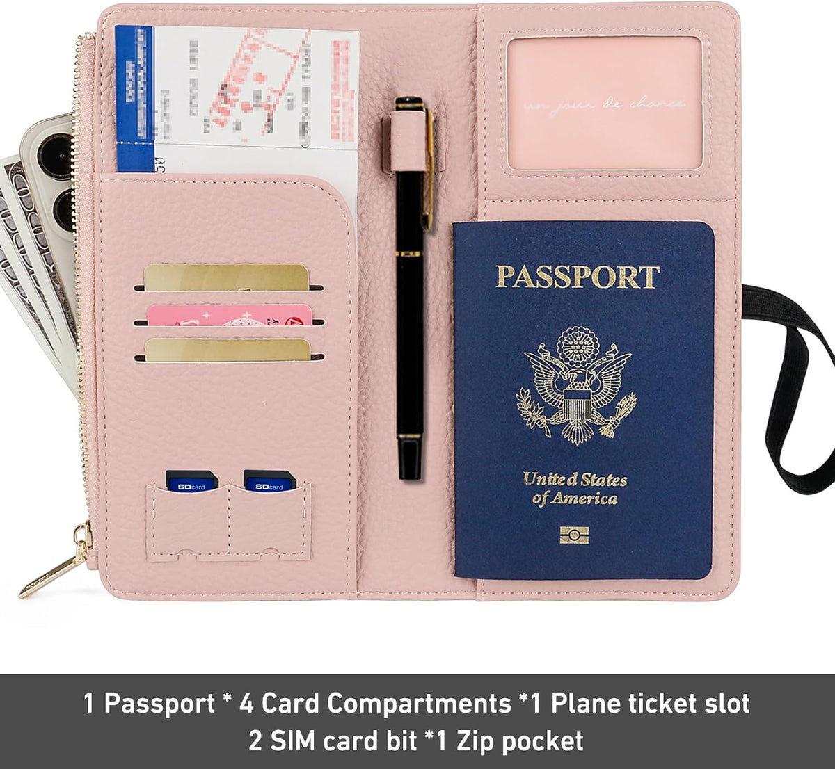 Rfid Passport Wallet for Women, Travel Wallet Passport Holder for Travel, Leather Zipper Pocket Card Slots Purses, Travel Document Organizer Waterproof Travel Accessories (Blue)
