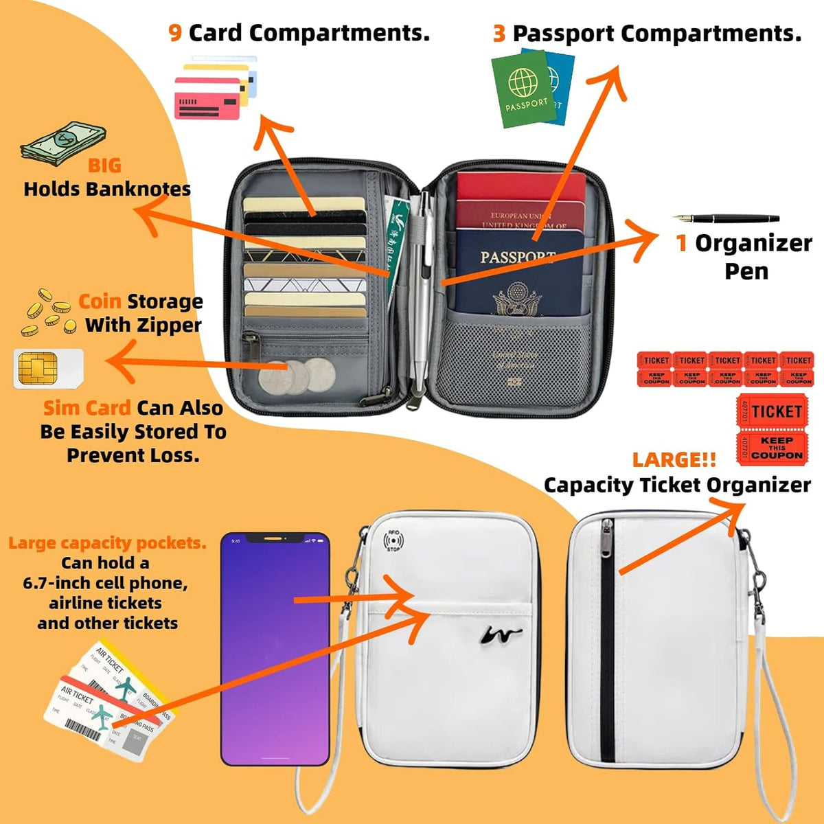 P-H1 Travel Family Passport Holder RFID Blocking Passport Waterproof Wallets for Men Women Travel Document Organizer Cards Case, Lightweight Portable Passport Cover with Zipper Pocket (Pink)