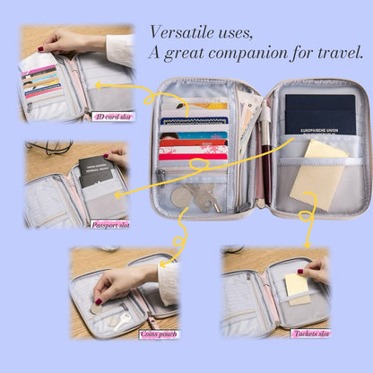 P-H1 Travel Family Passport Holder RFID Blocking Passport Waterproof Wallets for Men Women Travel Document Organizer Cards Case, Lightweight Portable Passport Cover with Zipper Pocket (Pink)
