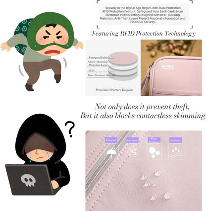 P-H1 Travel Family Passport Holder RFID Blocking Passport Waterproof Wallets for Men Women Travel Document Organizer Cards Case, Lightweight Portable Passport Cover with Zipper Pocket (Pink)