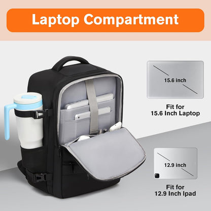 Travel Laptop Backpack, Carry On Backpack for Work & Business Trips, 180° Opening Travel Bag with Laptop Compartment, Commuter Backpack for Men & Women (Navy, 35L)