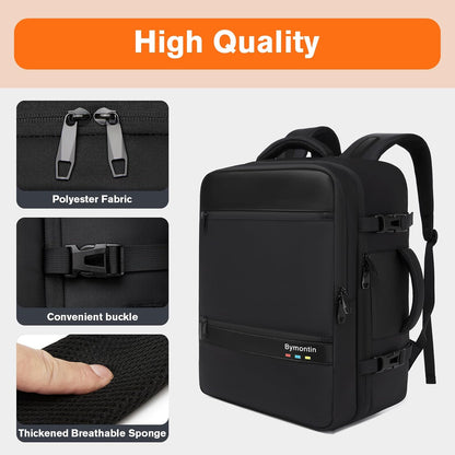 Travel Laptop Backpack, Carry On Backpack for Work & Business Trips, 180° Opening Travel Bag with Laptop Compartment, Commuter Backpack for Men & Women (Navy, 35L)