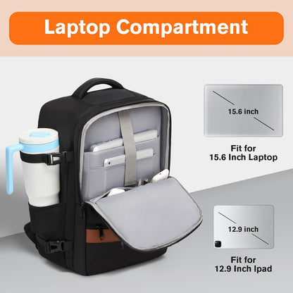Travel Laptop Backpack, Carry On Backpack for Work & Business Trips, 180° Opening Travel Bag with Laptop Compartment, Commuter Backpack for Men & Women (Navy, 35L)