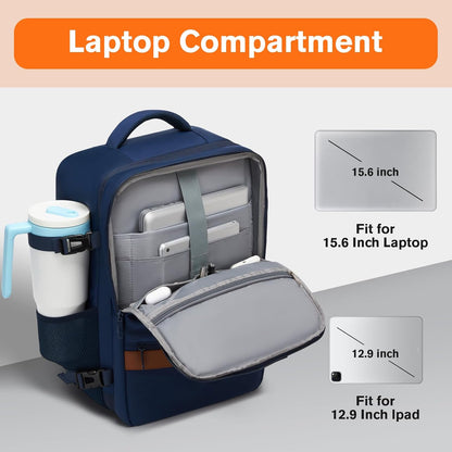 Travel Laptop Backpack, Carry On Backpack for Work & Business Trips, 180° Opening Travel Bag with Laptop Compartment, Commuter Backpack for Men & Women (Navy, 35L)