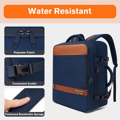 Travel Laptop Backpack, Carry On Backpack for Work & Business Trips, 180° Opening Travel Bag with Laptop Compartment, Commuter Backpack for Men & Women (Navy, 35L)