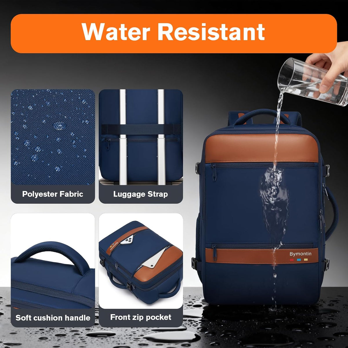 Travel Laptop Backpack, Carry On Backpack for Work & Business Trips, 180° Opening Travel Bag with Laptop Compartment, Commuter Backpack for Men & Women (Navy, 35L)