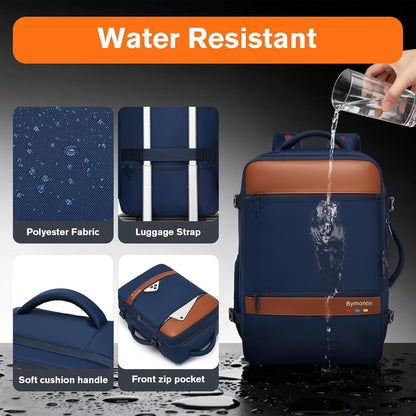 Travel Laptop Backpack, Carry On Backpack for Work & Business Trips, 180° Opening Travel Bag with Laptop Compartment, Commuter Backpack for Men & Women (Navy, 35L)