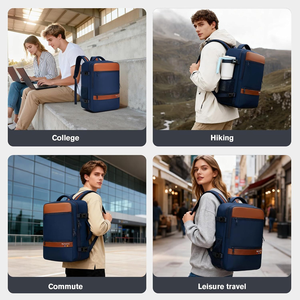 Travel Laptop Backpack, Carry On Backpack for Work & Business Trips, 180° Opening Travel Bag with Laptop Compartment, Commuter Backpack for Men & Women (Navy, 35L)