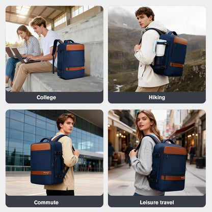 Travel Laptop Backpack, Carry On Backpack for Work & Business Trips, 180° Opening Travel Bag with Laptop Compartment, Commuter Backpack for Men & Women (Navy, 35L)