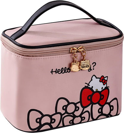 Makeup Bag Large Waterproof Cosmetic Bags with Divider and Brush Holder,Cute Printed Makeup Organizer for Women Traveling,Portable Toiletry Bag for Girls