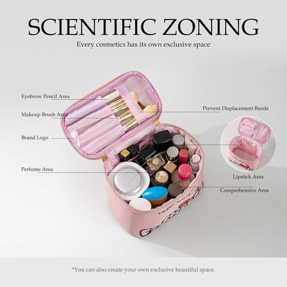 Makeup Bag Large Waterproof Cosmetic Bags with Divider and Brush Holder,Cute Printed Makeup Organizer for Women Traveling,Portable Toiletry Bag for Girls