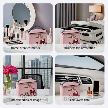 Makeup Bag Large Waterproof Cosmetic Bags with Divider and Brush Holder,Cute Printed Makeup Organizer for Women Traveling,Portable Toiletry Bag for Girls